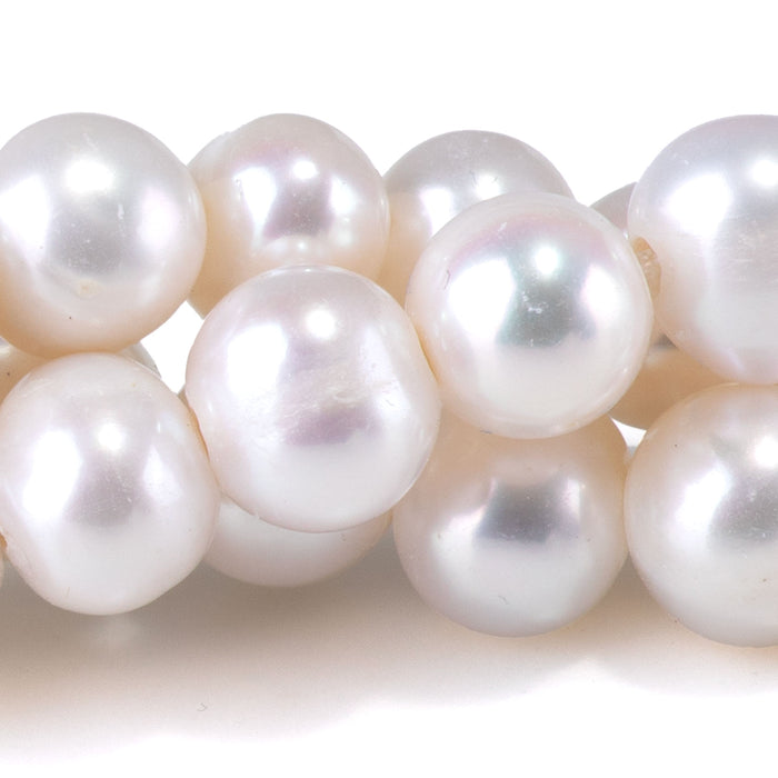 This is a Dakota Stones 9-10mm Freshwater Pearl White Potato Large Gemstone strand of round beads in 8 inch strand.