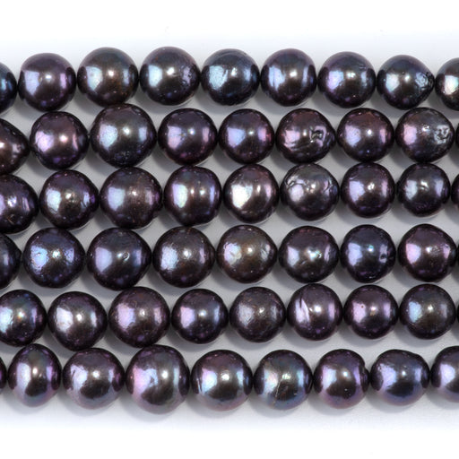 This is a Dakota Stones 9-10mm Freshwater Pearl Peacock Edison Gemstone strand with round beads in 15-16 inch strand.