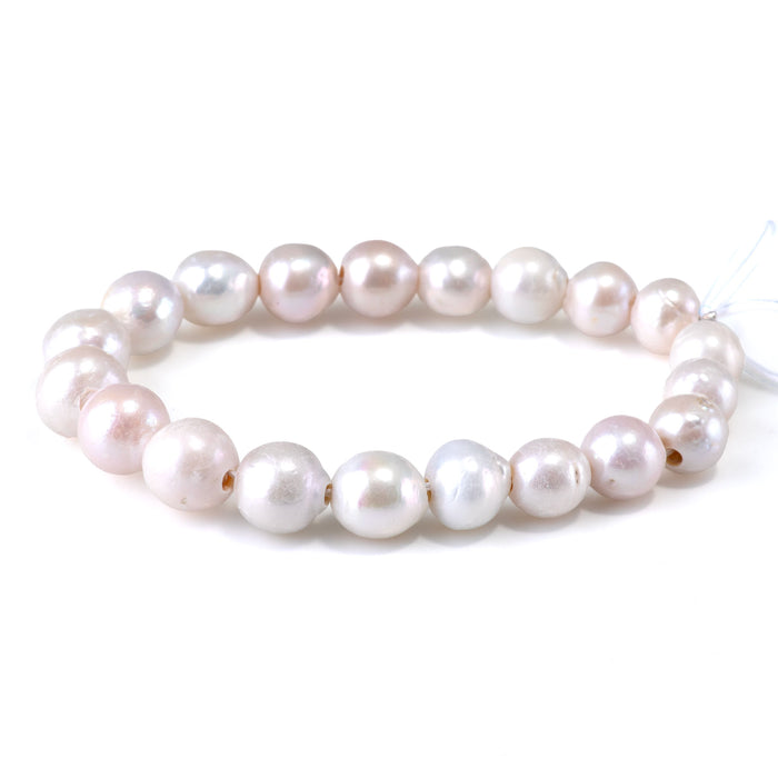 Freshwater Pearl 9-12mm White Potato Large Hole Beads - 8-Inch