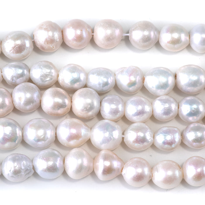 Freshwater Pearl 9-12mm White Potato Large Hole Beads - 8-Inch