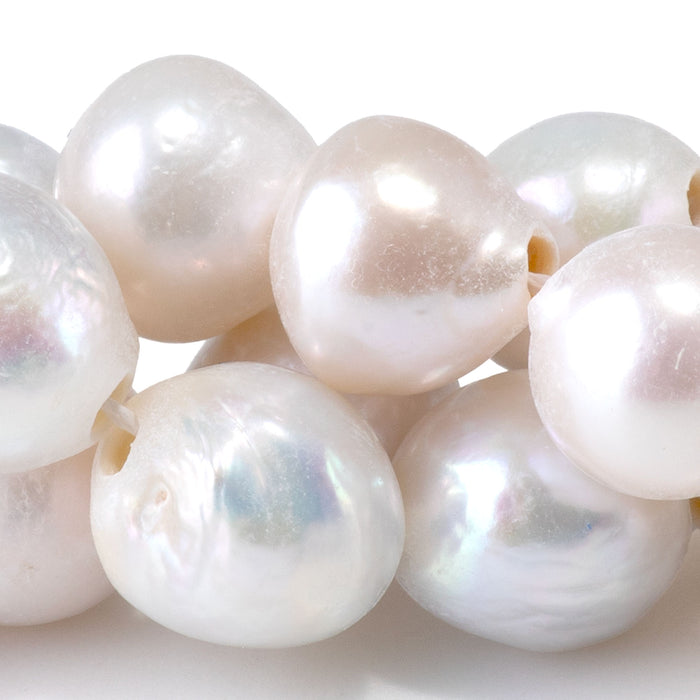 Freshwater Pearl 9-12mm White Potato Large Hole Beads - 8-Inch