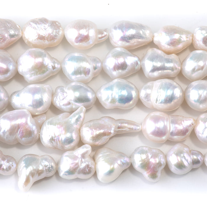 Freshwater Pearl 9-14x12-18mm White Baroque Beads - 15-16 Inch