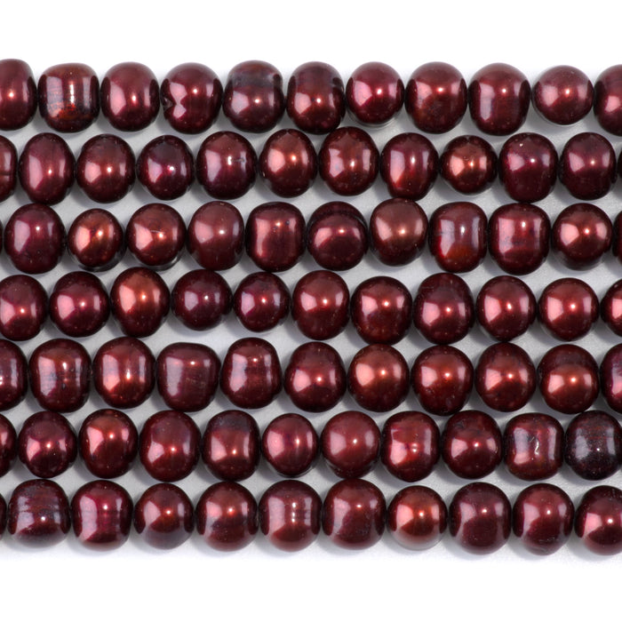 Freshwater Pearl 7-8mm Brick Red Potato Beads - 15-16 Inch
