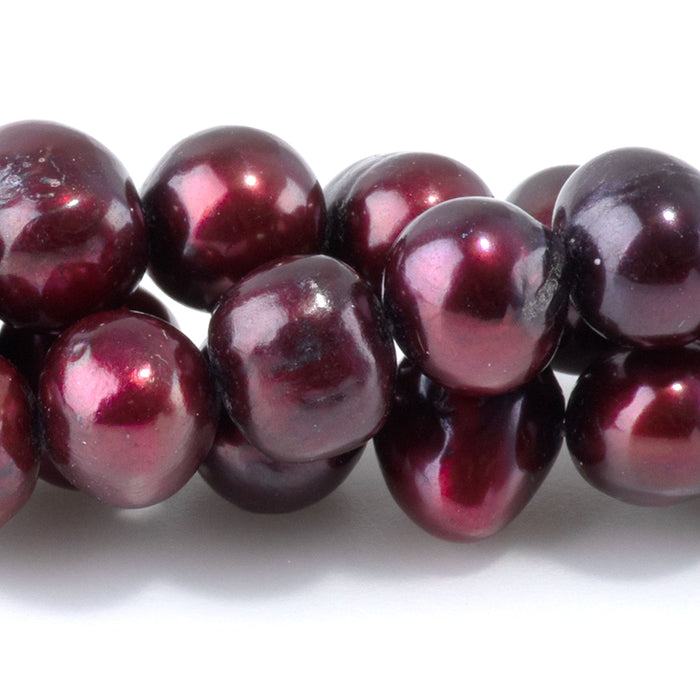 Freshwater Pearl 7-9mm Burgundy Potato Beads - 15-16 Inch