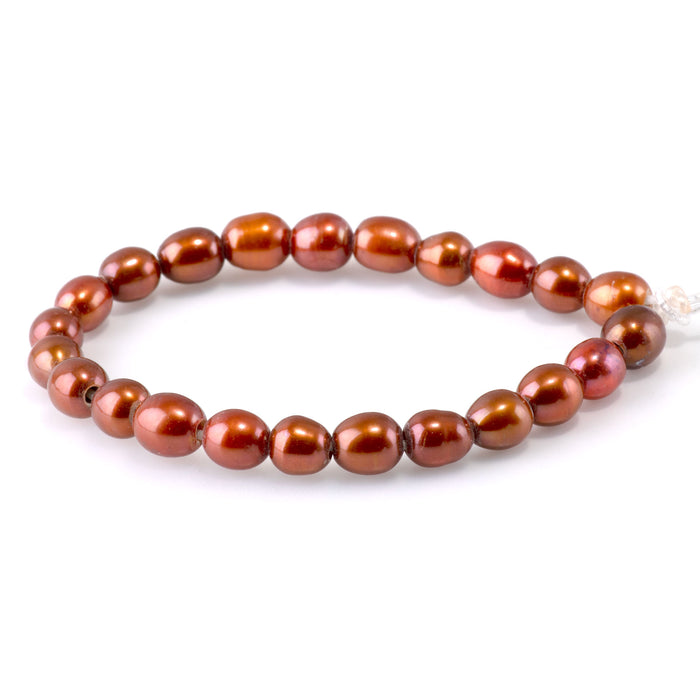 Freshwater Pearl 9mm Copper Rice Beads with 2mm Large Hole - 8 Inch