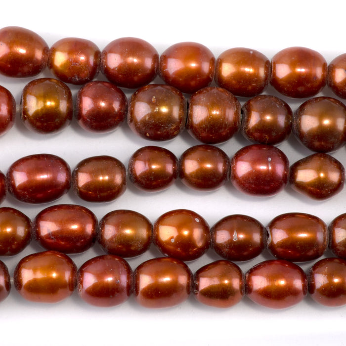 Freshwater Pearl 9mm Copper Rice Beads with 2mm Large Hole - 8 Inch