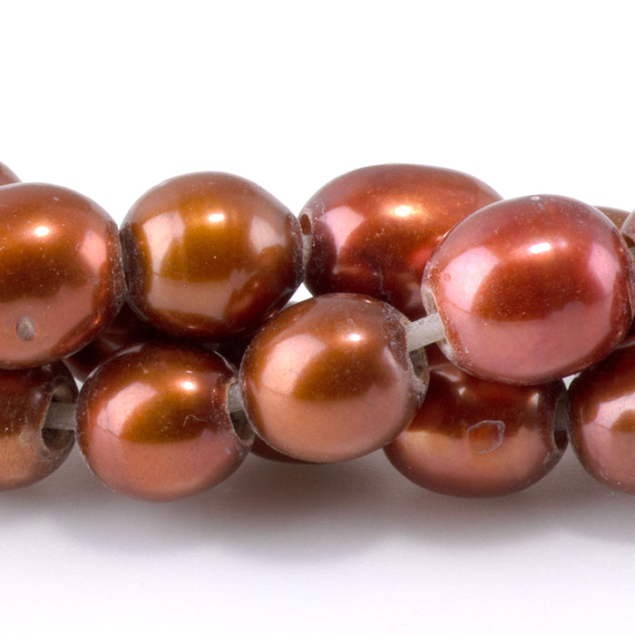 Freshwater Pearl 9mm Copper Rice Beads with 2mm Large Hole - 8 Inch