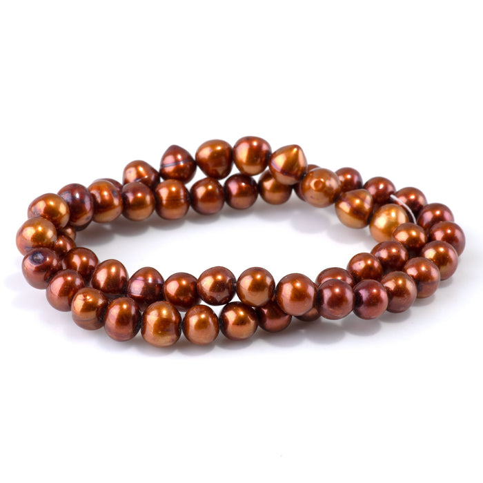 Freshwater Pearl 7-8mm  Copper Potato Beads - 15-16 Inch