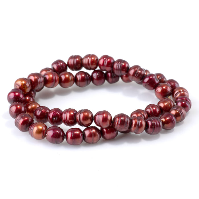 Freshwater Pearl 8-9mm Copper Red Potato Beads - 15-16 Inch