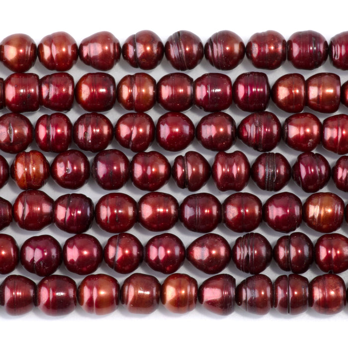 Freshwater Pearl 8-9mm Copper Red Potato Beads - 15-16 Inch