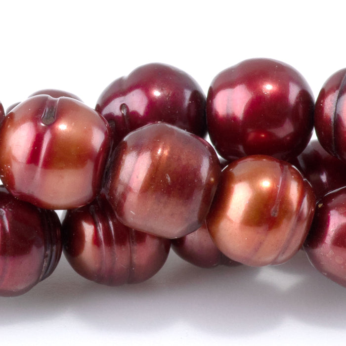 Freshwater Pearl 8-9mm Copper Red Potato Beads - 15-16 Inch