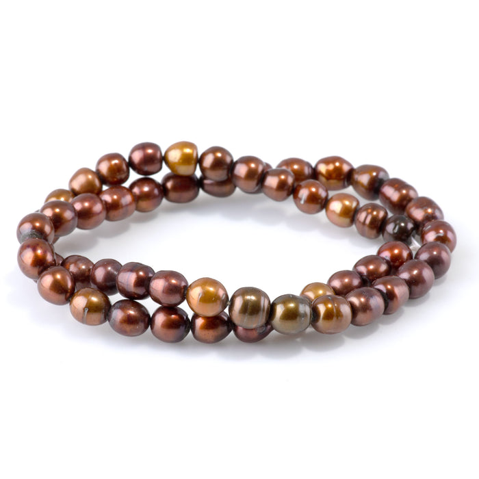 Freshwater Pearl 5-8mm Golden Brown Potato Beads - 15-16 Inch
