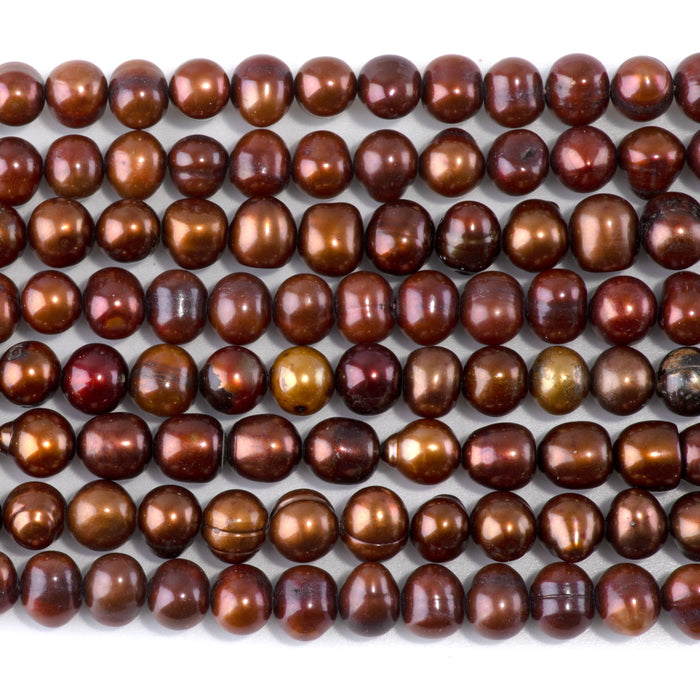 Freshwater Pearl 5-8mm Golden Brown Potato Beads - 15-16 Inch