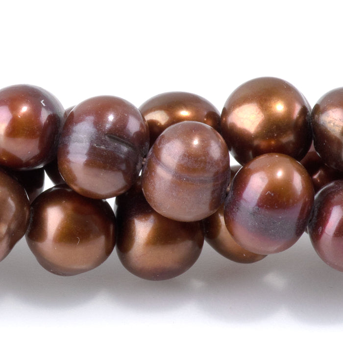 Freshwater Pearl 5-8mm Golden Brown Potato Beads - 15-16 Inch