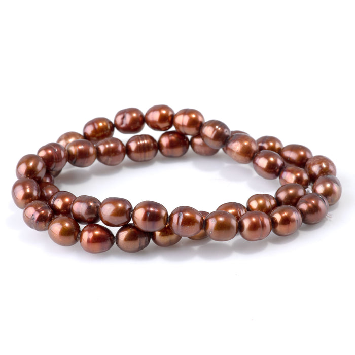 Freshwater Pearl 7-9mm Golden Brown Potato Beads - 15-16 Inch