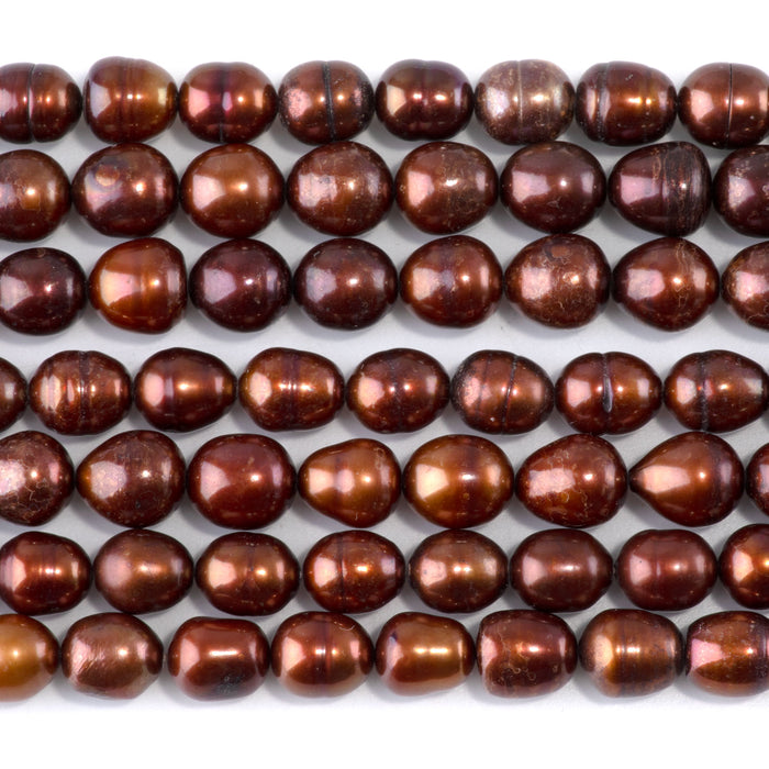 Freshwater Pearl 7-9mm Golden Brown Potato Beads - 15-16 Inch