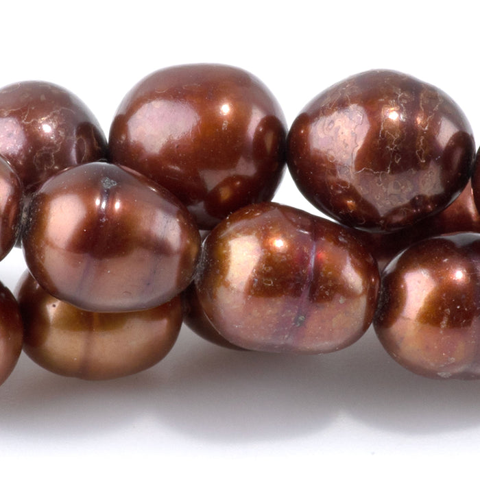 Freshwater Pearl 7-9mm Golden Brown Potato Beads - 15-16 Inch