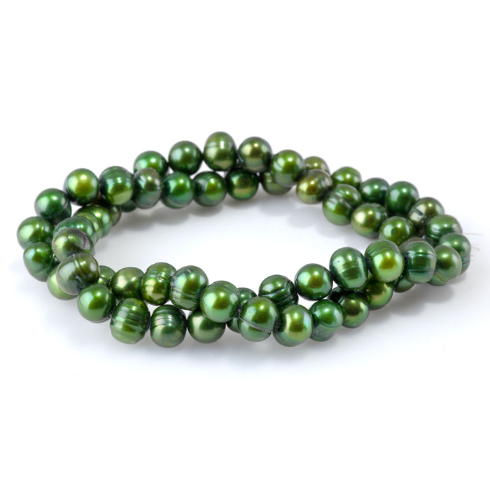 Freshwater Pearl 7-8mm Green Potato Beads - 15-16 Inch