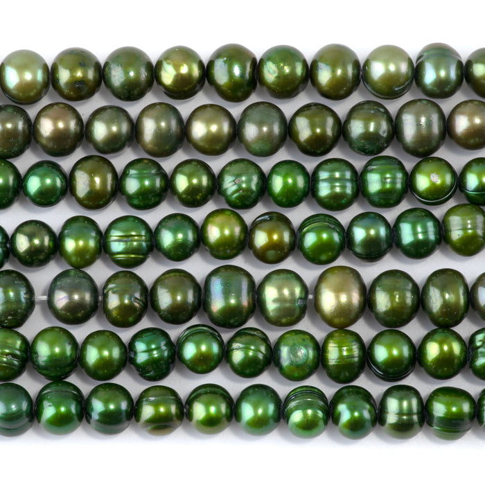 Freshwater Pearl 7-8mm Green Potato Beads - 15-16 Inch