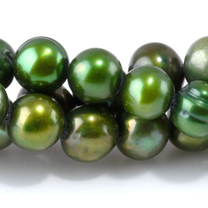 Freshwater Pearl 7-8mm Green Potato Beads - 15-16 Inch