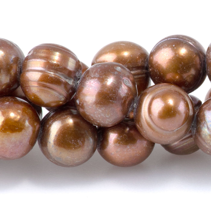Freshwater Pearl 8-9mm Light Brown Potato Beads - 15-16 Inch
