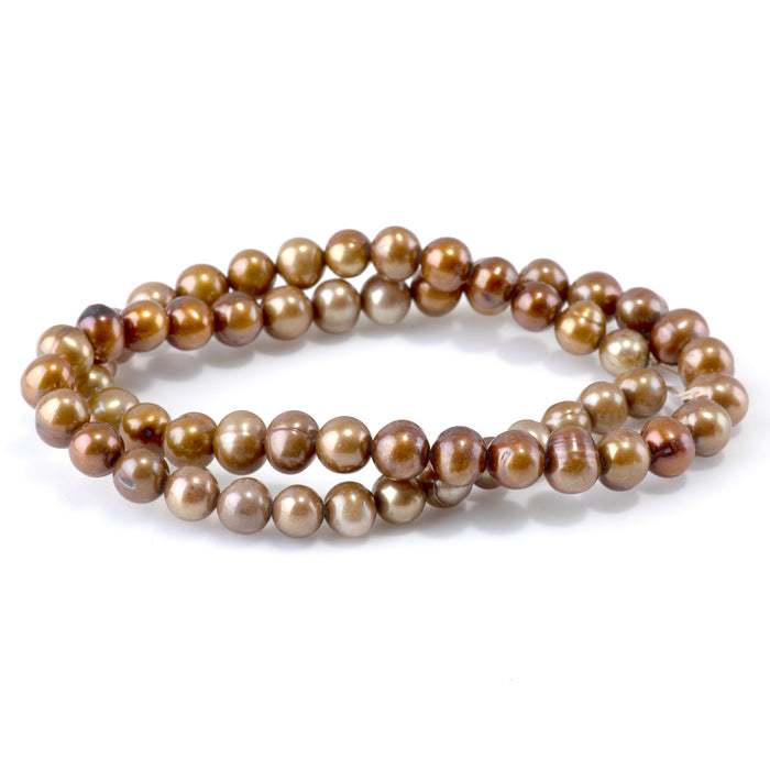 Freshwater Pearl 7-8mm Light Gold Potato Beads - 15-16 Inch