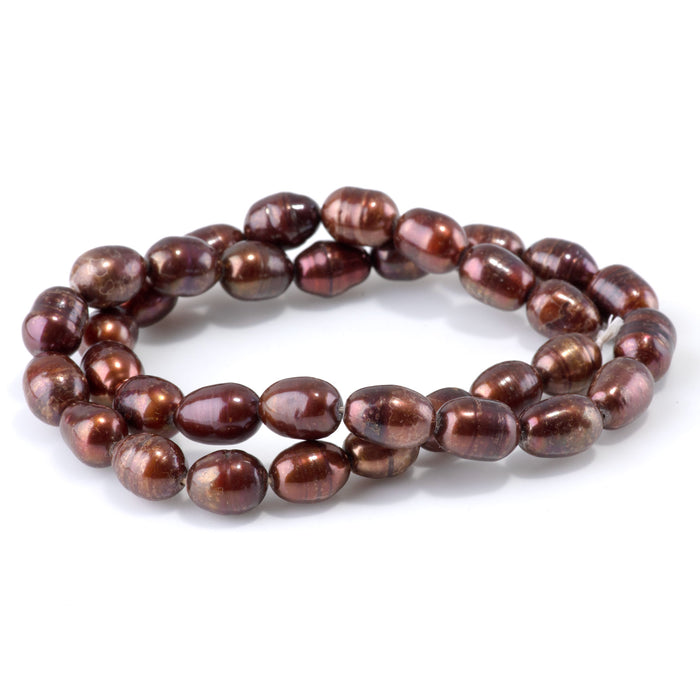 Freshwater Pearl 8-10mm Purple Brown Potato Beads - 15-16 Inch