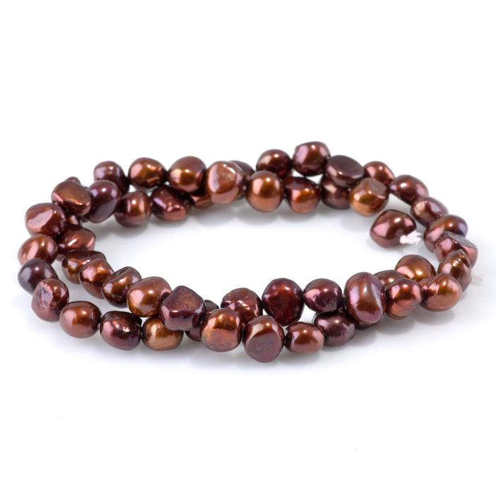 Freshwater Pearl 8-9mm Purple Brown Coin Beads - 15-16 Inch