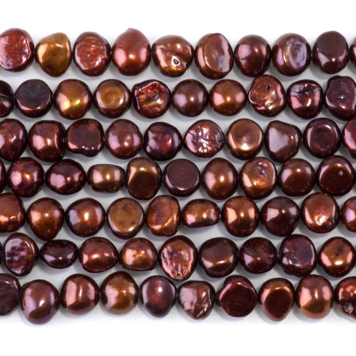 Freshwater Pearl 8-9mm Purple Brown Coin Beads - 15-16 Inch