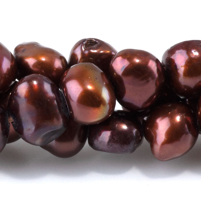 Freshwater Pearl 8-9mm Purple Brown Coin Beads - 15-16 Inch
