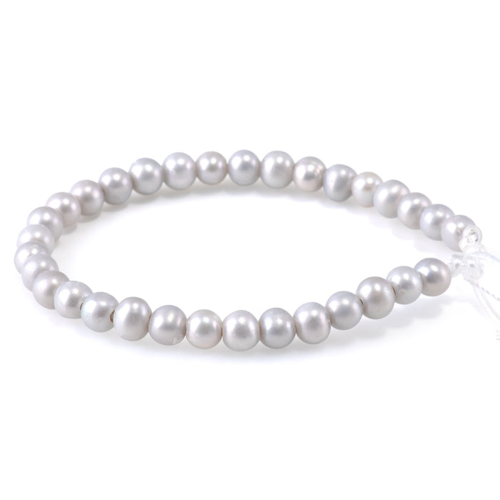 Freshwater Pearl 6mm Silver Potato Beads with 2mm Large Hole - 8 Inch