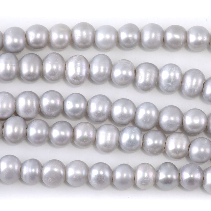 Freshwater Pearl 6mm Silver Potato Beads with 2mm Large Hole - 8 Inch
