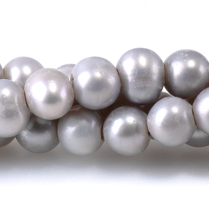 Freshwater Pearl 6mm Silver Potato Beads with 2mm Large Hole - 8 Inch