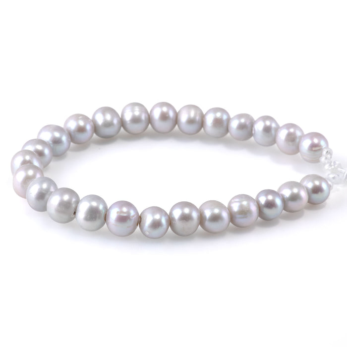 Freshwater Pearl 9-10mm Silver Potato Beads with 2mm Large Hole - 8 Inch