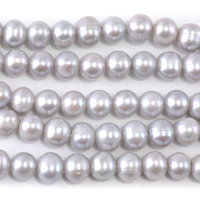 Freshwater Pearl 9-10mm Silver Potato Beads with 2mm Large Hole - 8 Inch