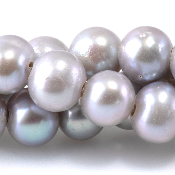 Freshwater Pearl 9-10mm Silver Potato Beads with 2mm Large Hole - 8 Inch