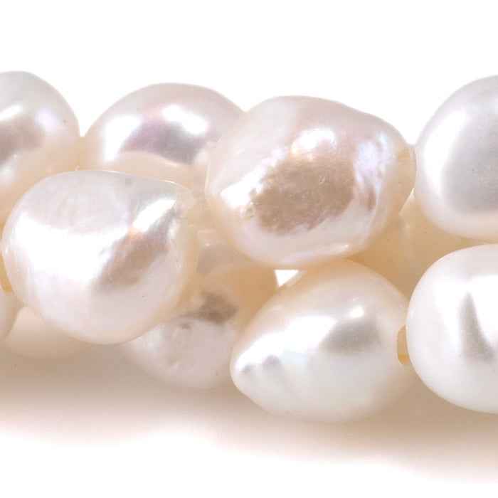 Freshwater Pearl 10-11mm White Nugget Beads with 2mm Large Hole - 8 Inch