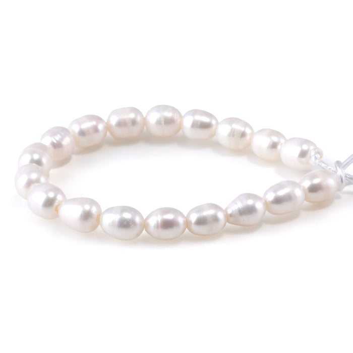 Freshwater Pearl 10mm White Rice Beads with 2mm Large Hole - 8 Inch