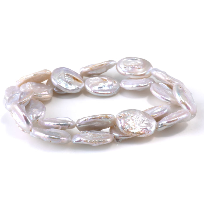 Freshwater Pearl 13-14x17mm White Oval Coin Beads