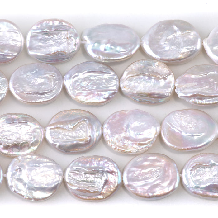 Freshwater Pearl 13-14x17mm White Oval Coin Beads