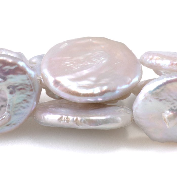Freshwater Pearl 13-14x17mm White Oval Coin Beads