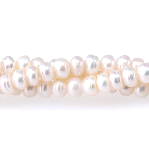 This is a Dakota Stones 2-3x4mm Freshwater Pearl White Potato Gemstone strand of round beads in 15-16 inch strand.