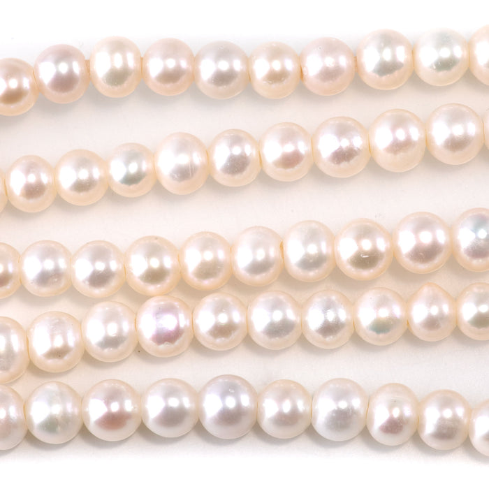 Freshwater Pearl 6-7mm White Potato Beads with 2mm Large Hole - 8 Inch