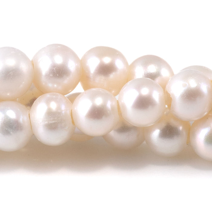 Freshwater Pearl 6-7mm White Potato Beads with 2mm Large Hole - 8 Inch