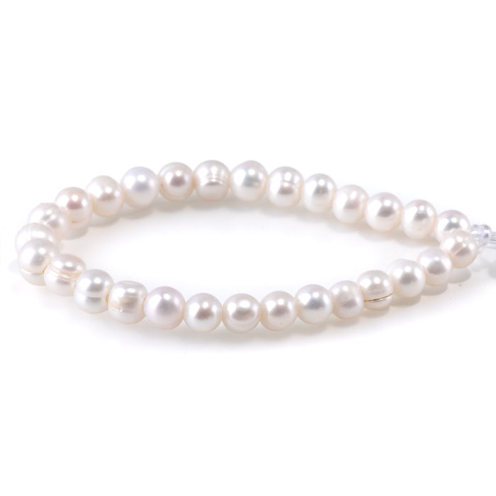 Freshwater Pearl 9mm White Round Beads with 2mm Large Hole - 8 Inch