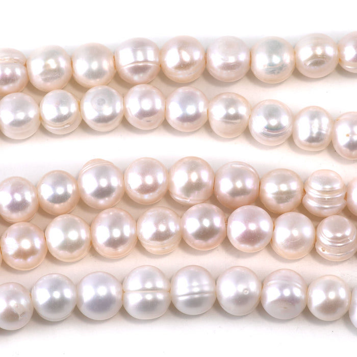 Freshwater Pearl 9mm White Round Beads with 2mm Large Hole - 8 Inch