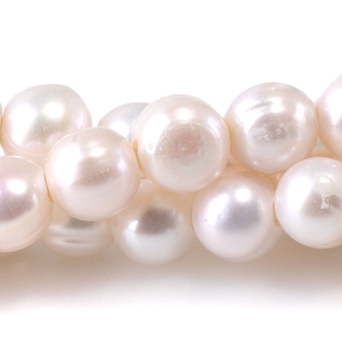 Freshwater Pearl 9mm White Round Beads with 2mm Large Hole - 8 Inch