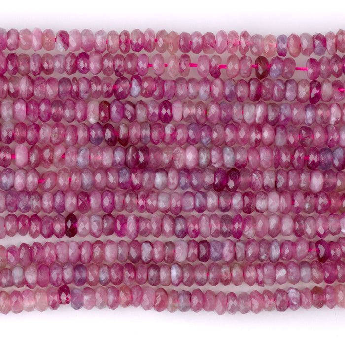 This is a Dakota Stones 2x4mm Pink Tourmaline Thin Gemstone strand with A grade faceted rondelle beads in 15-16 inch strand.