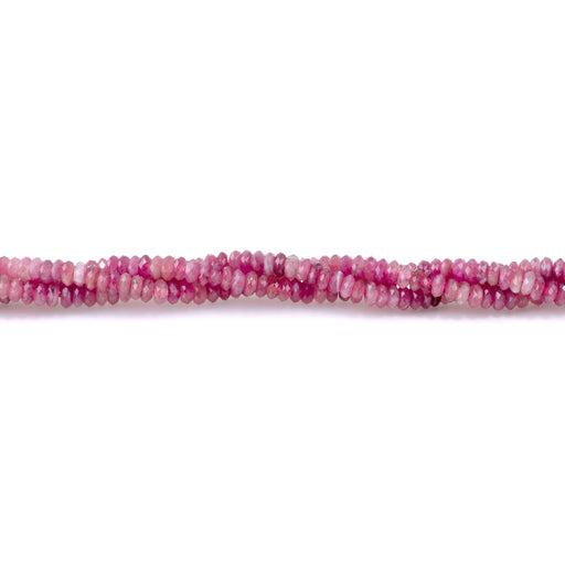 This is a Dakota Stones 2x4mm Pink Tourmaline Thin Gemstone strand with AA grade faceted rondelle beads in 15-16 inch strand.