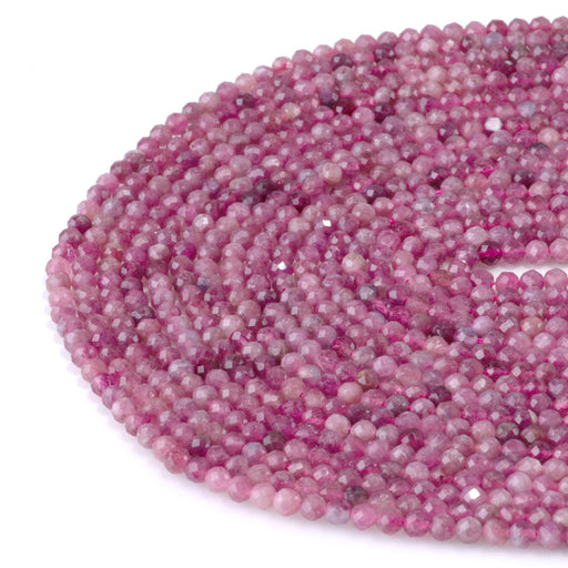 This is a Dakota Stones 4mm Pink Tourmaline Gemstone strand with A grade faceted round beads in 15-16 inch strand.